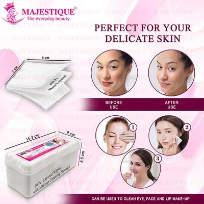 Majestique 100Pcs Cotton Face Pads with Reusable Sponge for Daily Makeup Removal - 101Pcs/Multicolor 1's - Facial Wipes & Tissues