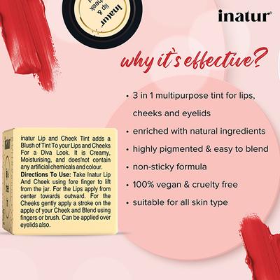 Inatur Lip and Cheek Tint - Peony Pink 4 gm - Lip Stains & Tints