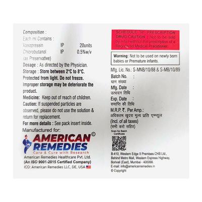 SOPRESSIN 20U Injection 1ml - Bleeding Disorders-HPA