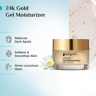 Pilgrim 24K Gold Lightweight Gel Face Moisturizer with Hyaluronic Acid and Alpha Arbutin 50 gm - Face Moisturizers