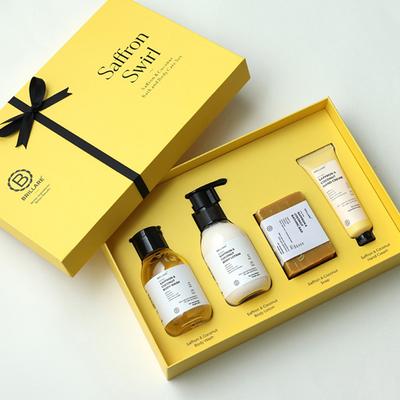 Brillare Saffron Swirl Gift Box - Saffron Body Wash, Saffron Body Scrub, Saffron Face Wash, Saffron Face Scrub 900gm 1's - Bath Kits & Sets