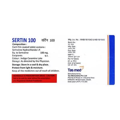 SERTIN 100MG TABLET 10'S - Depression-Ant