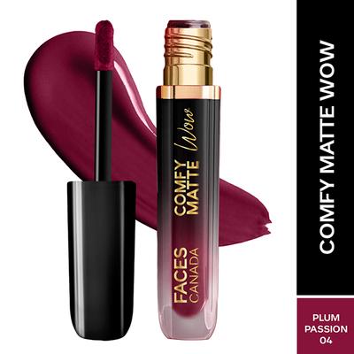 Faces Canada Comfy Matte Wow Liquid Lipstick - Plum Passion 04 3.8 ml - Liquid Lipsticks