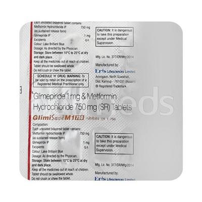 Glimisave M1 750mg Tablet 15'S - Diabetes-Ant