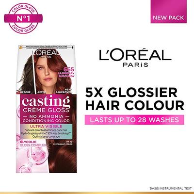 L'Oreal Paris Creme Gloss Hair Color, 665 Raspberry (100g + 60ml) 1's - Crème