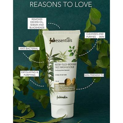 Fabessentials Neem Tulsi Moringa Face Wash & Scrub 100 ml - Face Scrubs