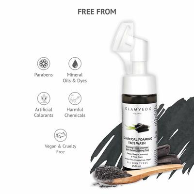 Glamveda Charcoal Detox Foaming Face Wash With Turbo Tool Brush 150 ml - Face Washes