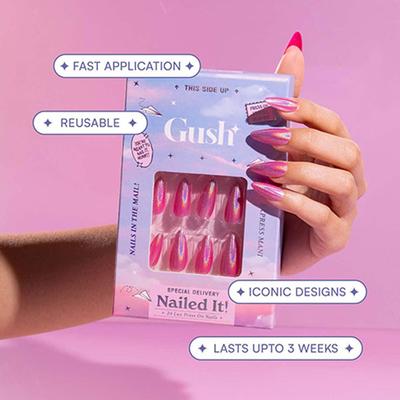 Gush Beauty Nailed It Reusable Luxury Press On Nails With Application Kit Pixie Glitter - Medium Almond 1's - Nail Art