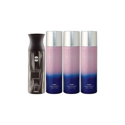 Ajmal 1 Carbon And 3 Persuade Deodorants Pack of 4 200 ml - Deodorants/Roll-Ons