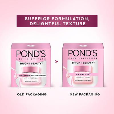 Pond's Bright Beauty Light Cream with UV Filter, Niasorcinol, Fades Dark Spots, Brightens Skin 35gm - Face Moisturizers