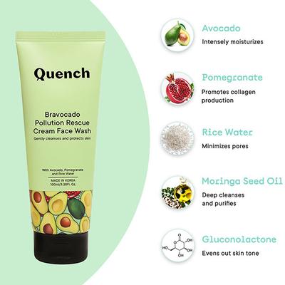 Quench Botanics Bravocado Pollution Rescue Cream Face Wash, Korean Skin Care 100 ml - Scrubs & Exfoliants