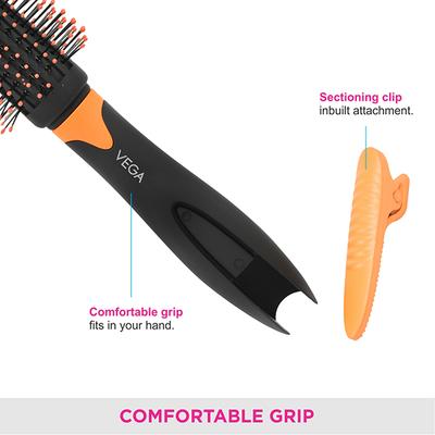 Vega Round Hair Brush With Clip For Men & Women, Volumizing Tool For Curls & Blow Dry, (E20-Rb) - Hair Brushes