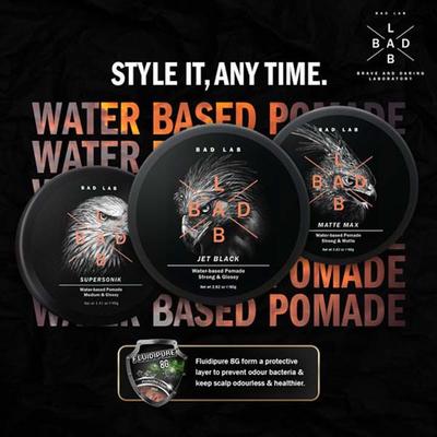 Bad Lab Jet Black Water-based Pomade, Strong & Glossy 80 gm - Pomades