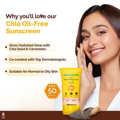 Mamaearth Chia Oil-Free Sunscreen with Chia Seed & Ceramides SPF50 PA++++ 50 g - Face Sunscreen