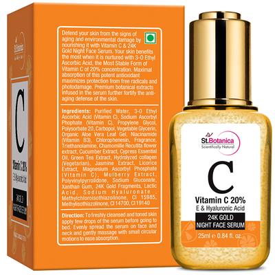 Stbotanica Vitamin C 20%, E & Hyaluronic Acid 24K Gold Night Face Serum 25 ml - Face Gels