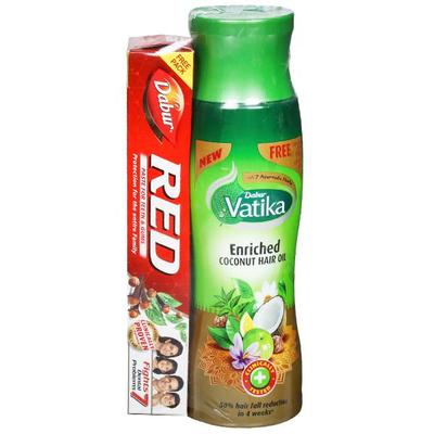 Dabur Vatika Enriched Coconut Hair Oil 300 ml (Free Dabur Red Toothpaste 100 g) - Hair Oils