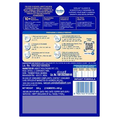 Similac Classic Infant Formula Stage 1 Powder (Up to 6 months) Refill Pack 800 g - Baby And Infant Supplements
