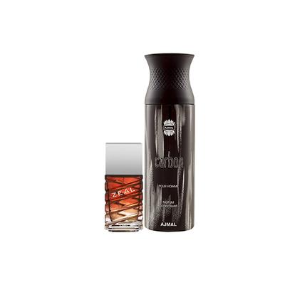 Ajmal Zeal EDP Aquatic Woody Perfume And Carbon Homme Deodorant Citrus Spicy Fragrance 300 ml - Men Perfumes (Edt/Edp)