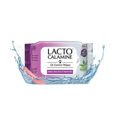 Lacto Calamine Oil Control Face Wipes with Neem, Vitamin B3 and Aloe Vera, No Parabens, Alcohol Free, White, 60 Count 1's - Facial Wipes & Tissues