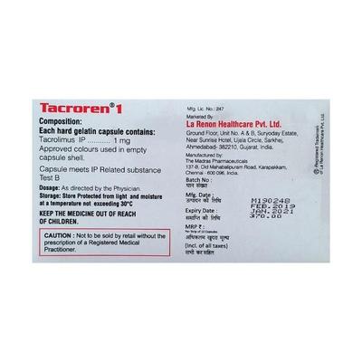 Tacroren 1mg Capsule 10'S - Auto Immune Disease-Imm