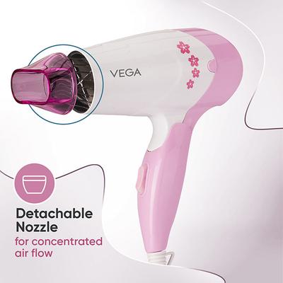 VEGA Insta Glam 1000w Foldable Hair Dryer (VHDH-20) Pink 1 gm - Hair Dryers