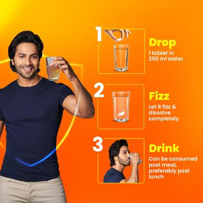 Fast&Up Charge Natural Vitamin C From Amla Extract & Zinc Effervesent Tablet - Fizzy Blast Orange Flavour (Pack of 3 x 20's) - Vitamin C