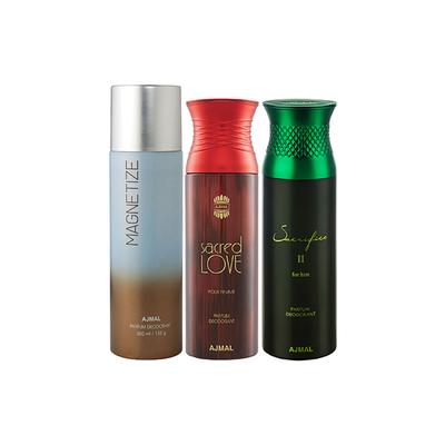 Ajmal 1 Magnetize, 1 Sacred Love And 1 Sacrifice II For Him Deodorants Pack of 3 200 ml - Deodorants/Roll-Ons