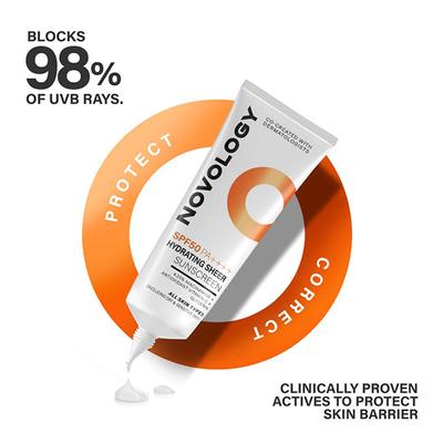 Novology SPF 50 PA++++ Hydrating Sheer Sunscreen, 4.5% Niacinamide for Dry Skin, No White Cast 50 gm - Body Sunscreen
