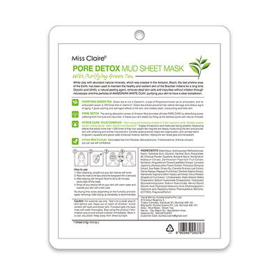 Miss Claire Pore Detox Mud Sheet Mask with Purifying Green Tea 15gm - Sheet Masks
