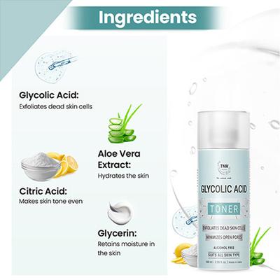 TNW The Natural Wash Glycolic Acid Toner For Exfoliating Dead Skin Cells With Aloe Vera Extract And Citric Acid Suitable For All Skin Types 100 ml - Toners