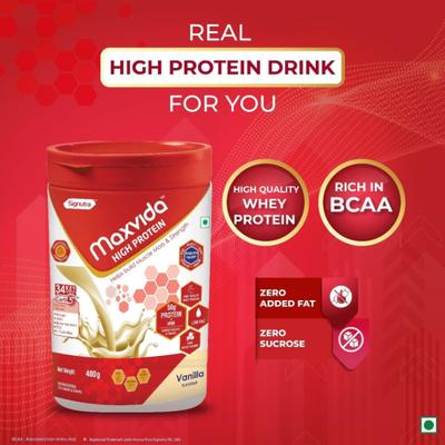 Maxvida High Protein Powder - Vanilla Flavour (Jar) 375 g - Protein Drink