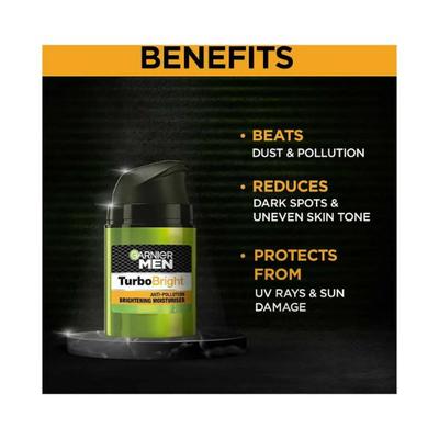 Garnier Men Turbo Bright Anti-Pollution Brightening Moisturiser 40 gm - Face Moisturizers