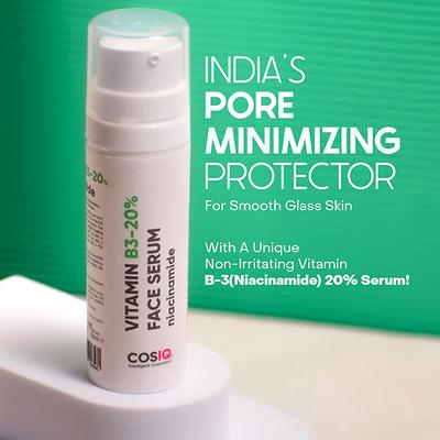 Cos IQ Niacinamide Vitamin B3 20 percent High Dose Face Serum With 4 percent Multi Peptide Complex and 2 percent HA 30 ml - Face Serum