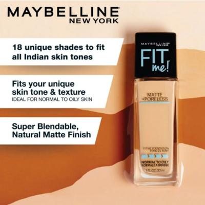 Maybelline New York Liquid Foundation, Matte Finish, With SPF, Absorbs Oil, Fit Me Matte plus Poreless, 230 Natural Buff 30 gm - Foundation