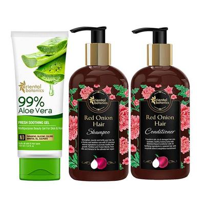 ORIENTAL BOTANICS RED ONION HAIR GROWTH SHAMPOO 300ML+RED ONION HAIR MASK 200ML+99% ALOE VERA FRESH SOOTHING GEL 100M 1's - Shampoos