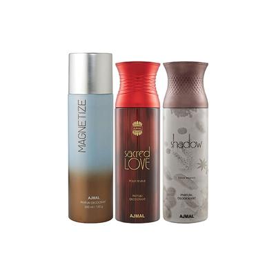 Ajmal 1 Magnetize, 1 Sacred Love And 1 Shadow Him Deodorants Pack of 3 200 ml - Deodorants/Roll-Ons