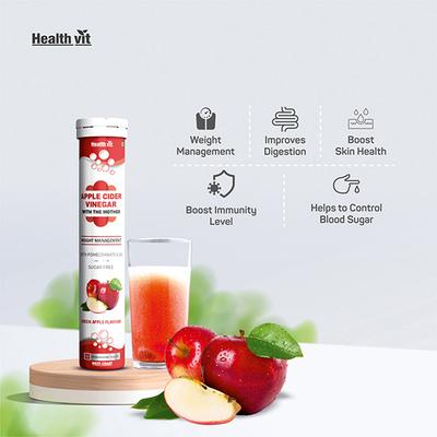 Healthvit Apple Cider Vinegar Sugar Free Effervescent Tablet - Green Apple Flavour 10's - Apple Cider Vinegar - Acv