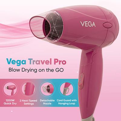 Vega Hair Dryer for Women, 1200 Watts, Travel Friendly, Blow Dryer with Foldable Handle, (VHDH-33) 385 gm - Hair Dryers