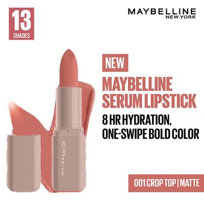 Maybelline New York Serum Lipstick (Matte) 8Hr Hydration + one-swipe bold color - 001 Crop Top 4.5 g - Lipsticks