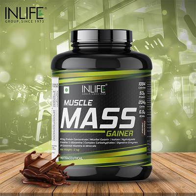 INLIFE Muscle Mass Gainer with Whey Protein Powder Chocolate Flavor 3 kg - Weight Gain