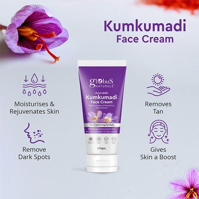 Globus Naturals Ayurvedic Kumkumadi Skin Lightening & Brightening Gift Box, Face Wash, Face Cream, Face Scrub & Face Serum 1's - Makeup Kits & Sets