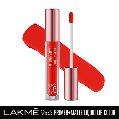 Lakme 9to5 Primer + Matte Liquid Lip Color MO1 Confident Coral 4.2 ml - Primer