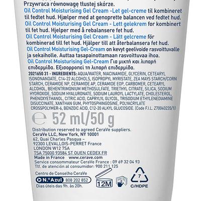 CeraVe Oil Control Gel-Cream Lightweight Moisturizer for Oily & Combination Skin with Shine Control 52 ml - Face Oils