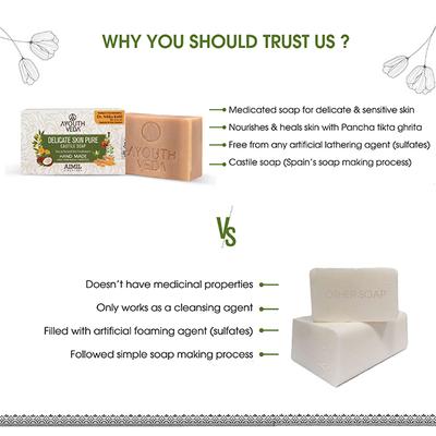 Ayouthveda Delicate Skin Pure Castile Soap 110 gm - Hand Wash & Soaps