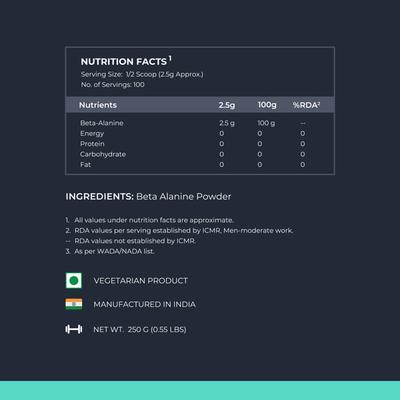 Nutrabay Pure Beta Alanine Amino Acid Powder - Unflavoured 250 gm - Amino Acids