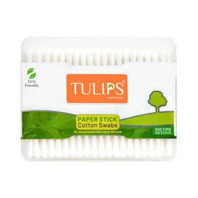 Tulips Paper Stick Color Cotton Buds Paper Box Zero Plastic 100's - Cotton Balls