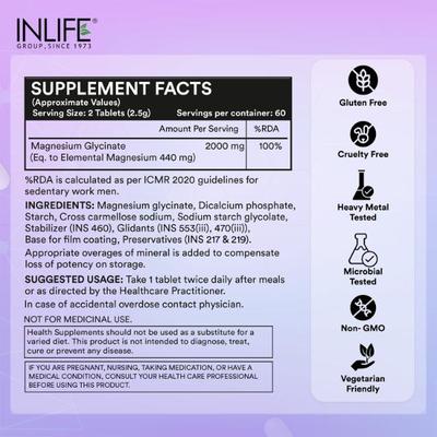 INLIFE Magnesium Glycinate Forte 2000 mg Tablet 120's - Calcium And Minerals