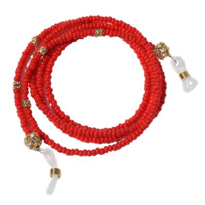 Modisch Red Moti And Golden Diamond Shine Stone Sunglasses Chain (JC-16Sr) 1's - Wearables Sunglasses