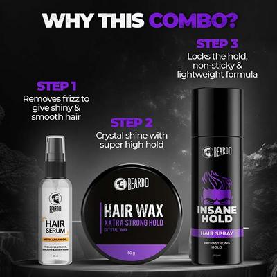 Beardo Ultimate Hold Combo (Serum50gm + Extra Strong 50gm + Insane Hold Spray150) 1's - Hair Gels & Waxes