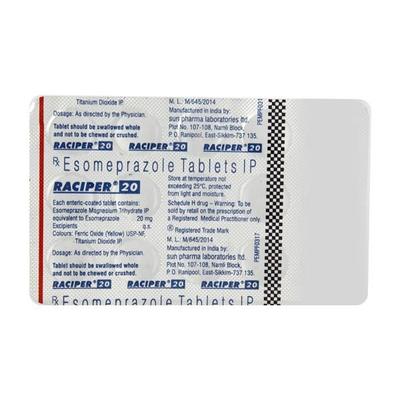 Raciper 20mg Tablet 15'S - Ulcer/Reflux/Flatulence-Aaa
